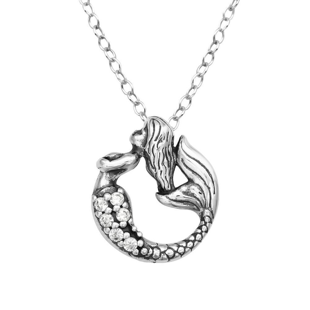 Sterling Silver CZ Mermaid Pendant Necklace